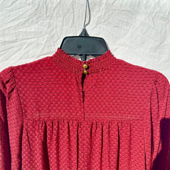 Crimson Red Checkered Velvet Smocked Mini Dress - Picture 4 of 4